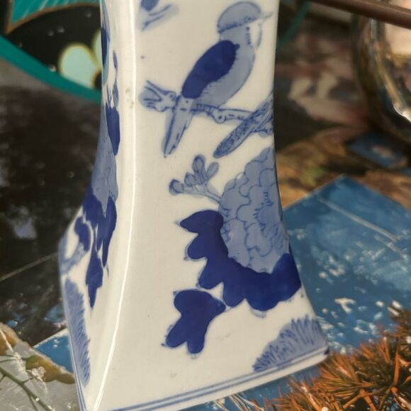 Vintage Chinoiserie Blue And White Candlestick Holder 9" - Picture 16 of 16